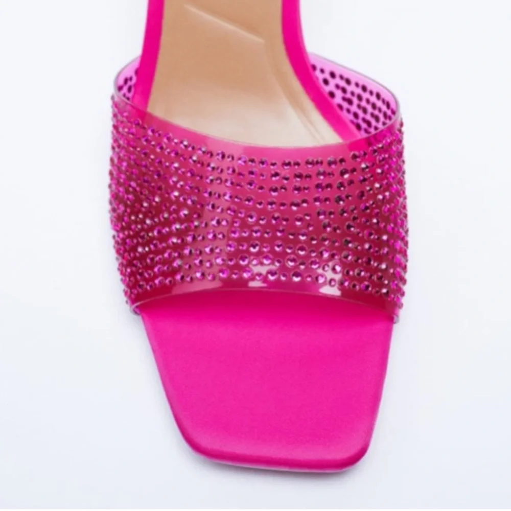 Zara SPARKLY VINYL PINK FUCHSIA SANDALS sz.8 - Picture 3 of 12